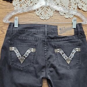 Dark Gray Women's Jeans with Embellished Back Pockets